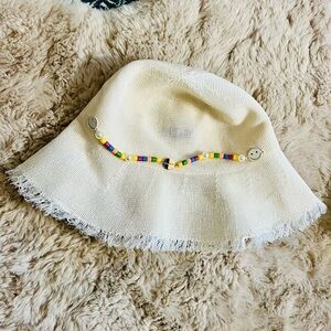 Steve Madden NWT Woven Straw Fedora, One Size beaded